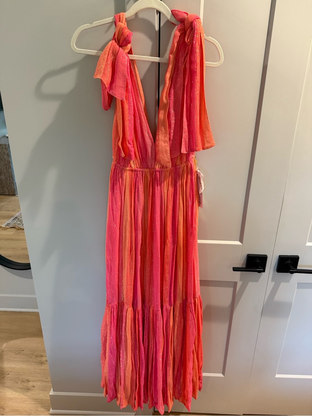 Sundress Pink & Orange Shimmer Tie-Shoulder Maxi Dress